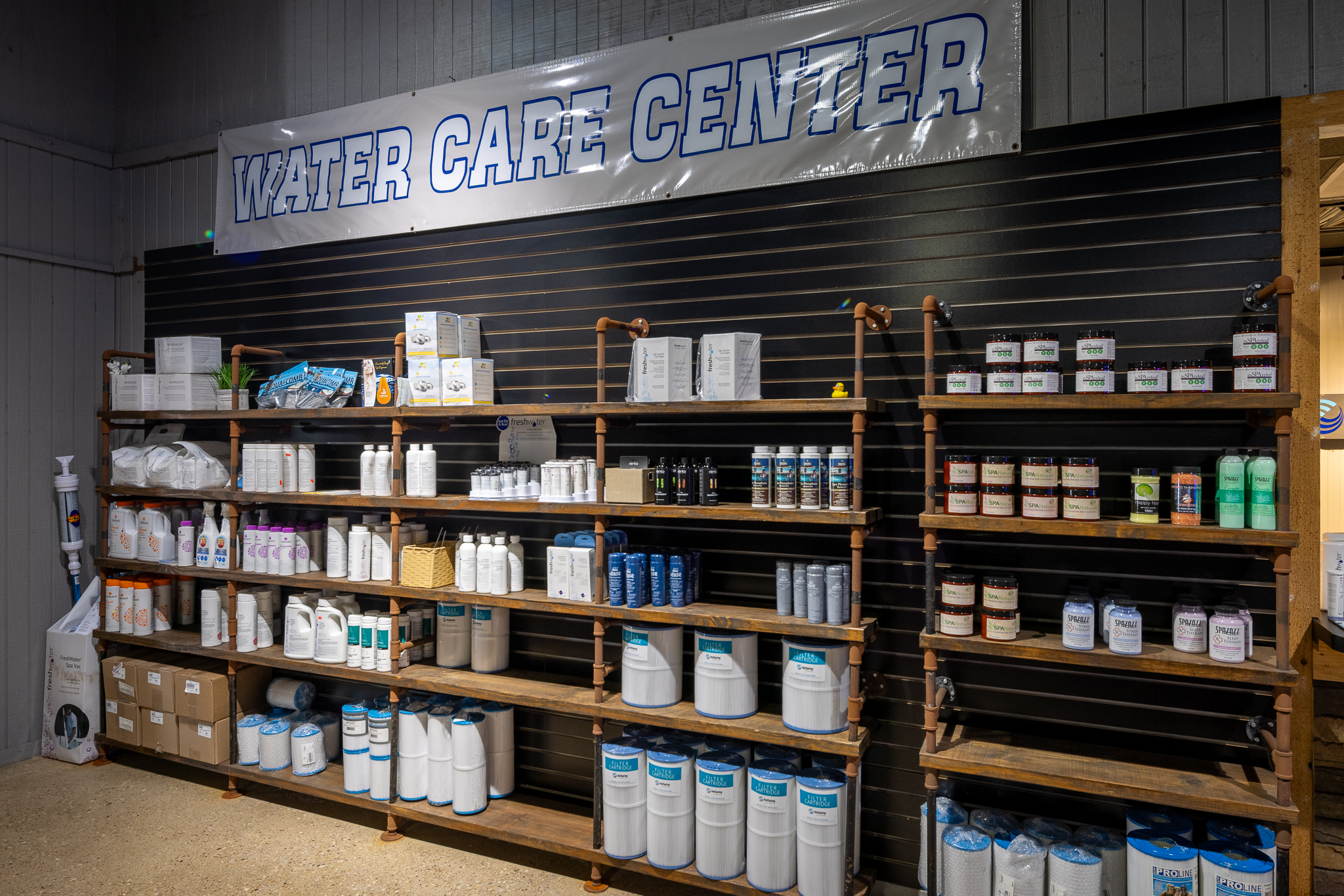 Water-care supplies and free water testing at East Texas Hot Tub